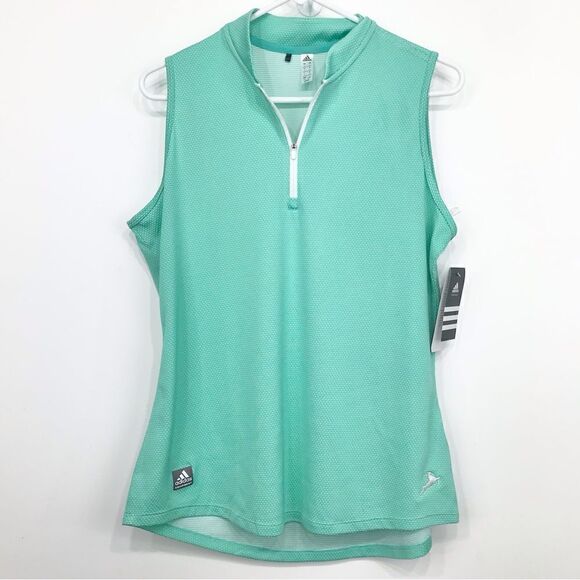 Adidas Mint Green Performance Quarter Zip Sleeveless Golf, Tennis Athletic Top - Picture 1 of 15